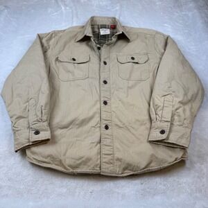 Chaps Denim Mens XL Tan Khaki Plaid Fleece Lined Canvas Shirt Jacket Workwear